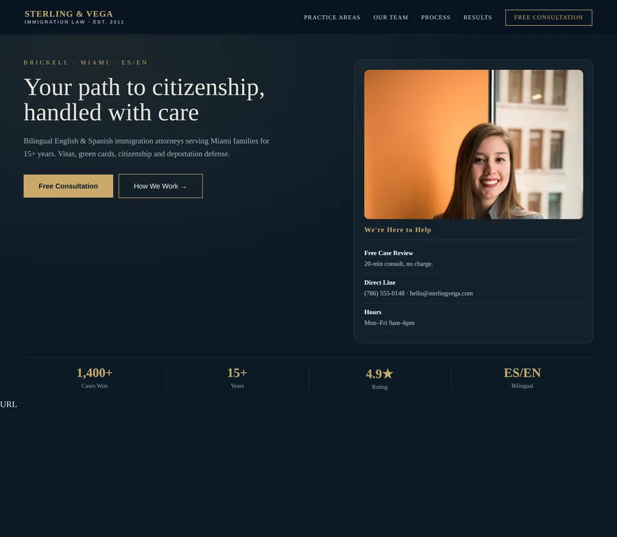 Professional immigration law firm website — Sterling & Vega
